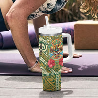 Hawaii Tiki Mask Personalized Tumbler With Handle Mele Kalikimaka i Iulai!
