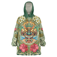 Hawaii Tiki Mask Personalized Wearable Blanket Hoodie Mele Kalikimaka i Iulai!