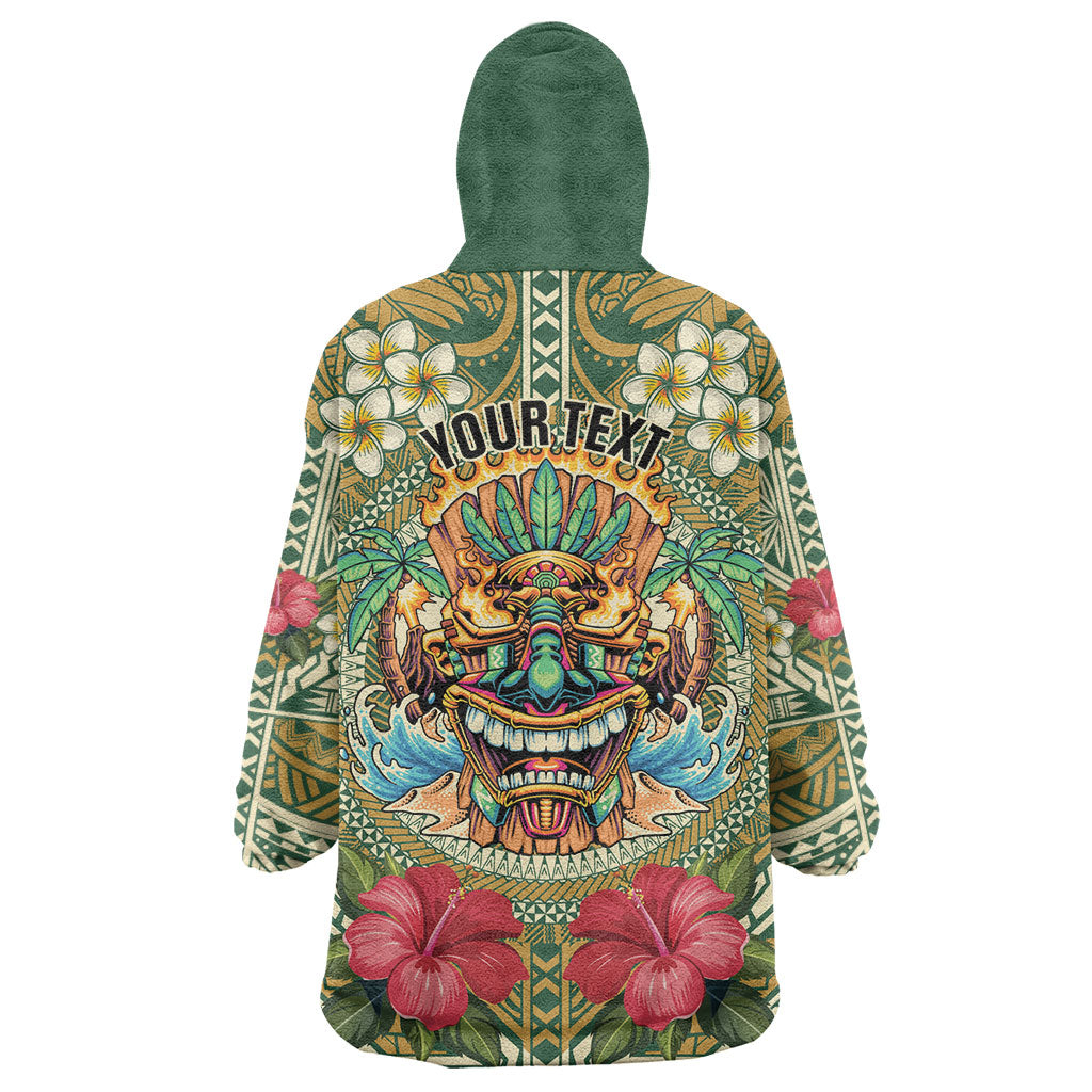 Hawaii Tiki Mask Personalized Wearable Blanket Hoodie Mele Kalikimaka i Iulai!