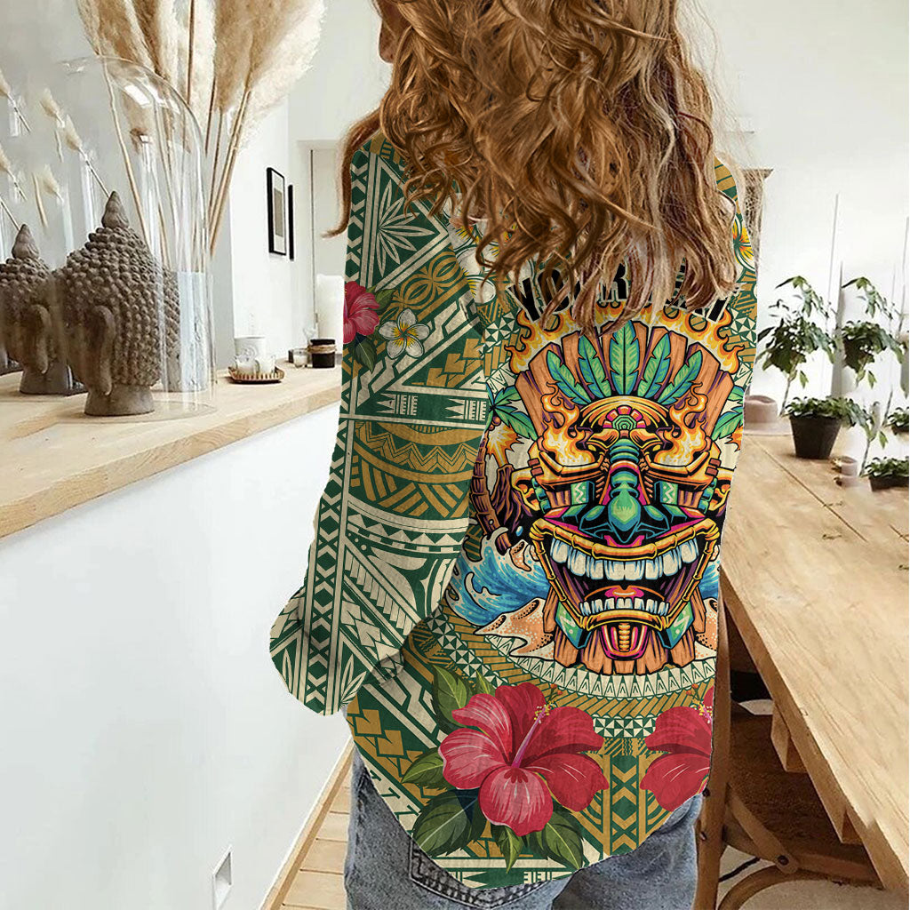 Hawaii Tiki Mask Personalized Women Casual Shirt Mele Kalikimaka i Iulai!