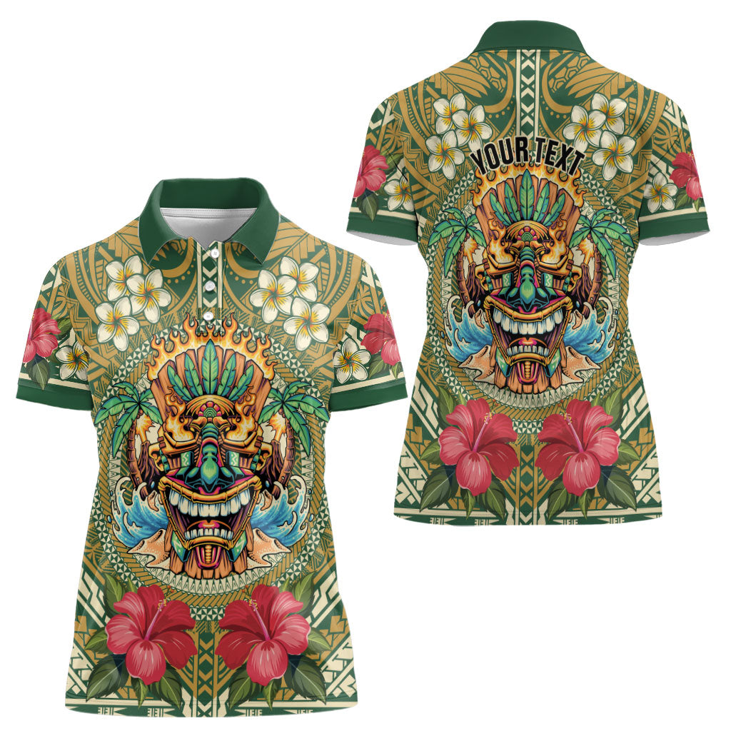 Hawaii Tiki Mask Personalized Women Polo Shirt Mele Kalikimaka i Iulai!