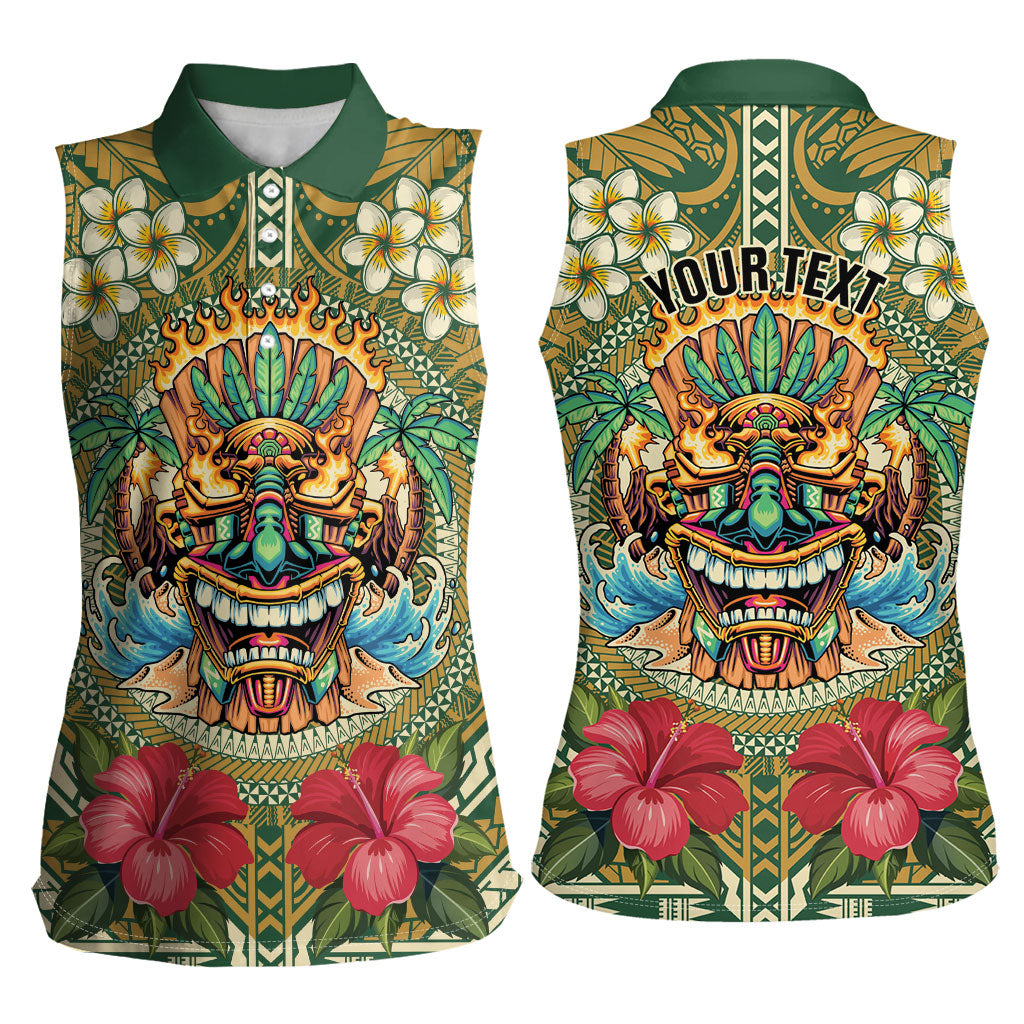 Hawaii Tiki Mask Personalized Women Sleeveless Polo Shirt Mele Kalikimaka i Iulai!