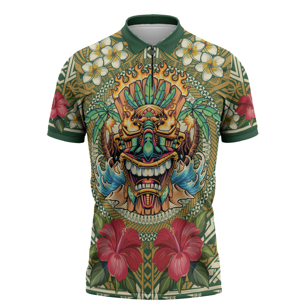 Hawaii Tiki Mask Personalized Zipper Polo Shirt Mele Kalikimaka i Iulai!