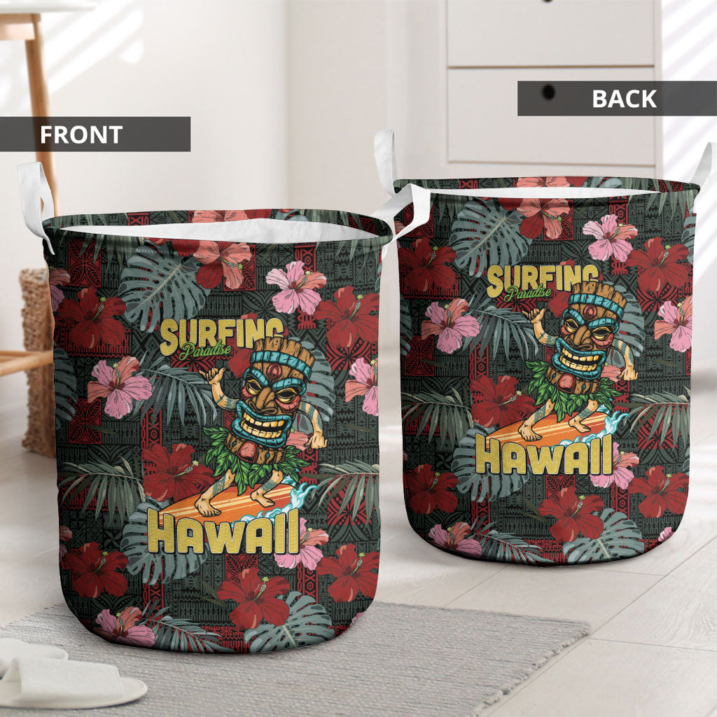 Hawaii Tiki Surfing Laundry Basket Mele Kalikimaka i Iulai!