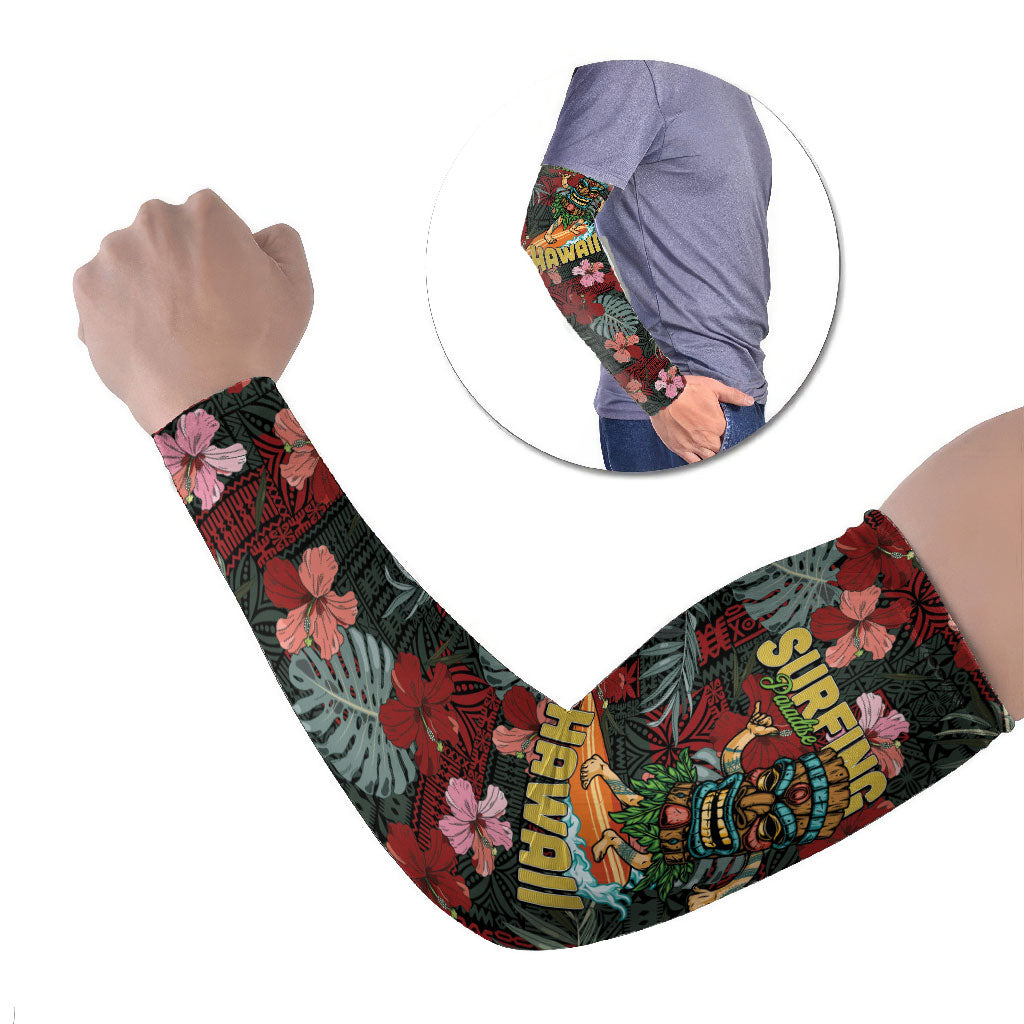 Hawaii Tiki Surfing Arm Sleeves Mele Kalikimaka i Iulai!