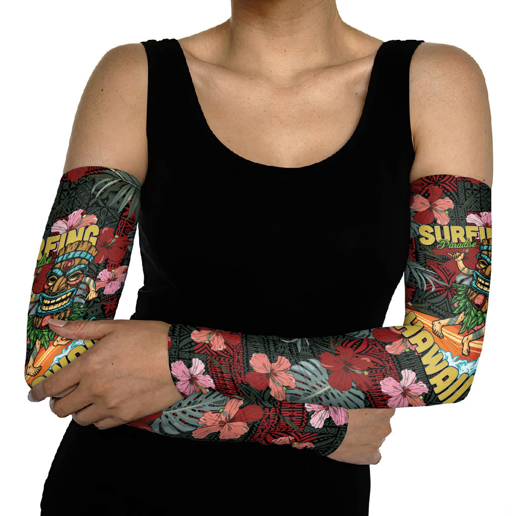 Hawaii Tiki Surfing Arm Sleeves Mele Kalikimaka i Iulai!