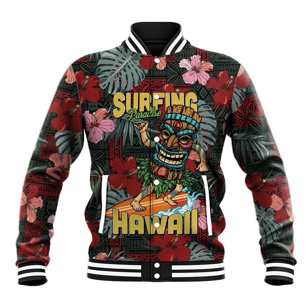 Hawaii Tiki Surfing Baseball Jacket Mele Kalikimaka i Iulai!