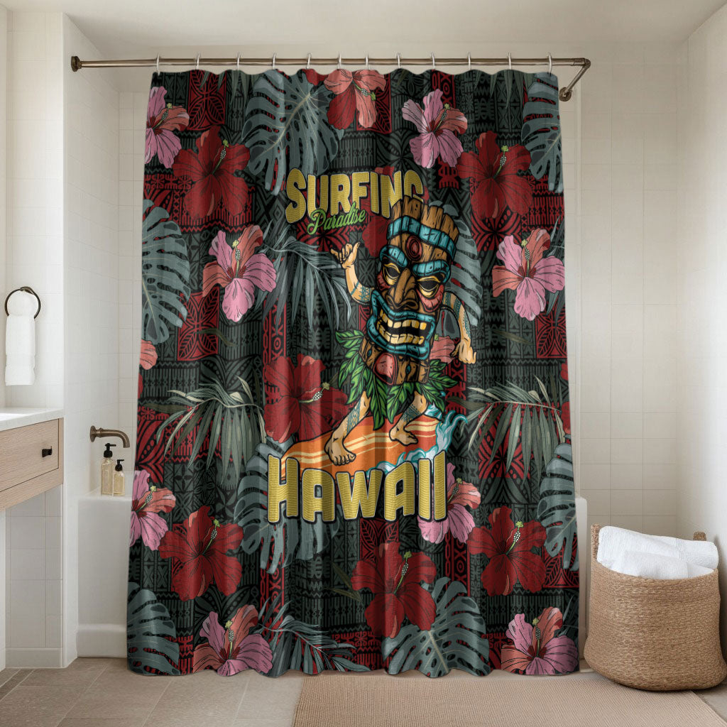 Hawaii Tiki Surfing Bathroom Set Mele Kalikimaka i Iulai!