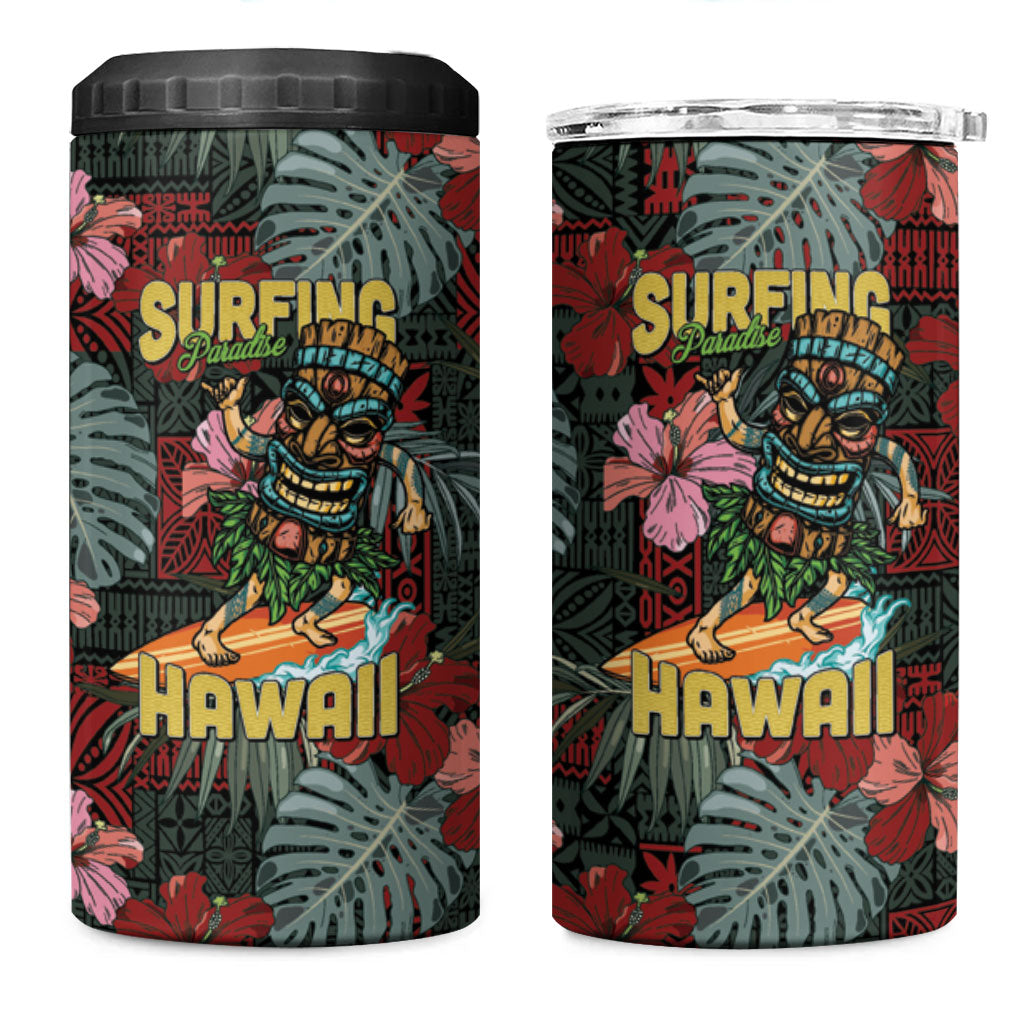 Hawaii Tiki Surfing 4 in 1 Can Cooler Tumbler Mele Kalikimaka i Iulai!