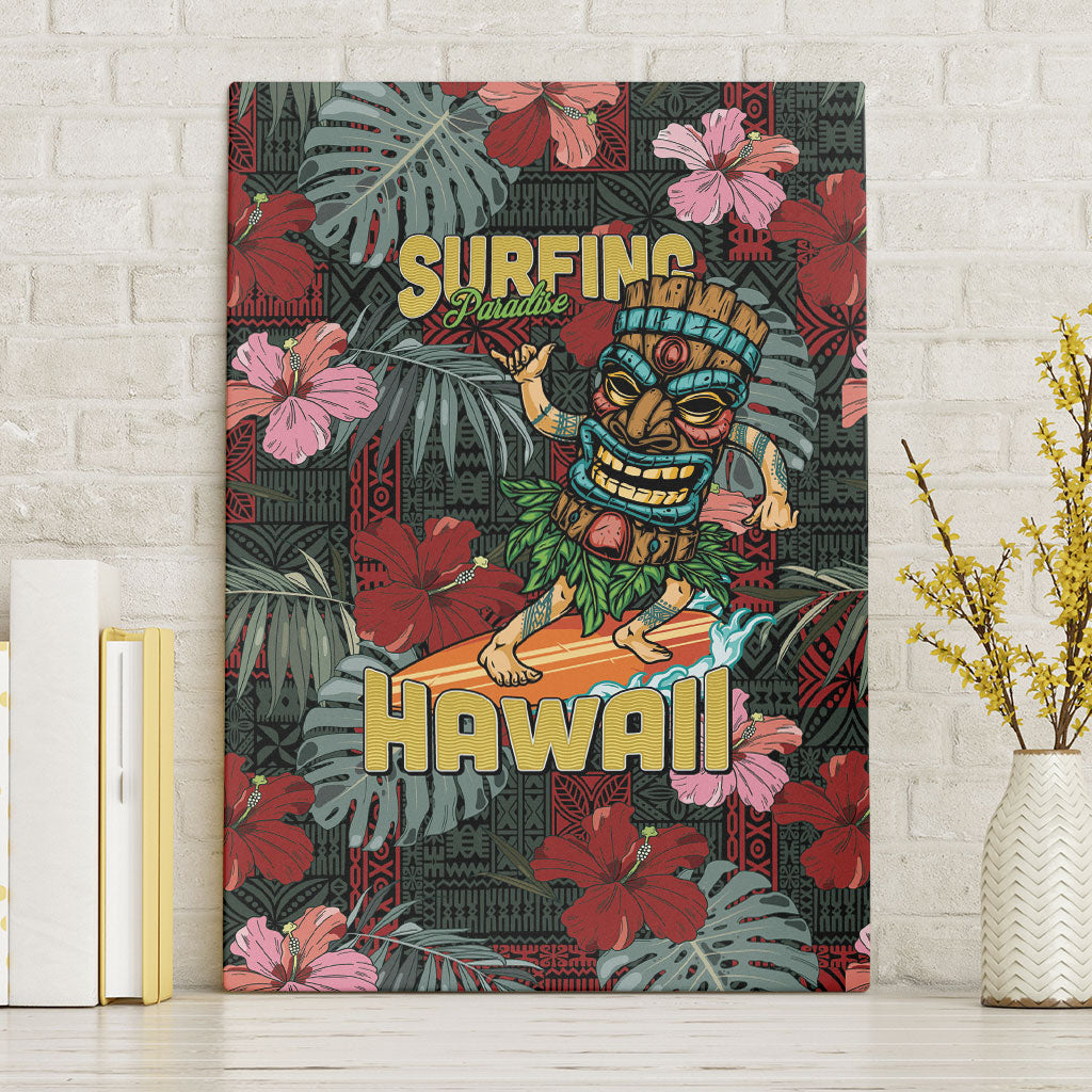 Hawaii Tiki Surfing Canvas Wall Art Mele Kalikimaka i Iulai!