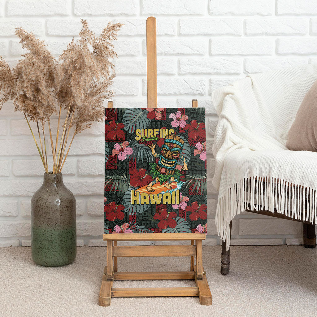 Hawaii Tiki Surfing Canvas Wall Art Mele Kalikimaka i Iulai!