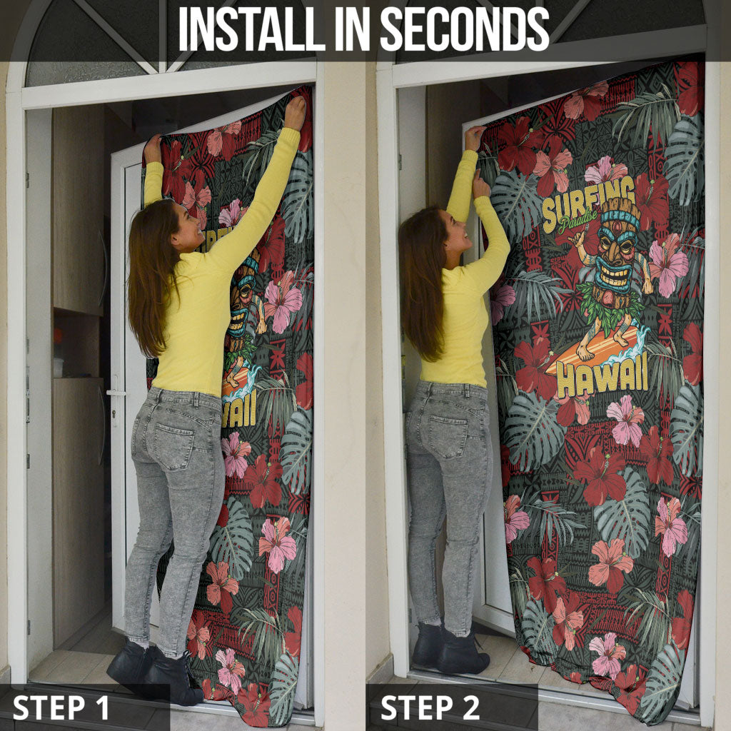 Hawaii Tiki Surfing Door Cover Mele Kalikimaka i Iulai!