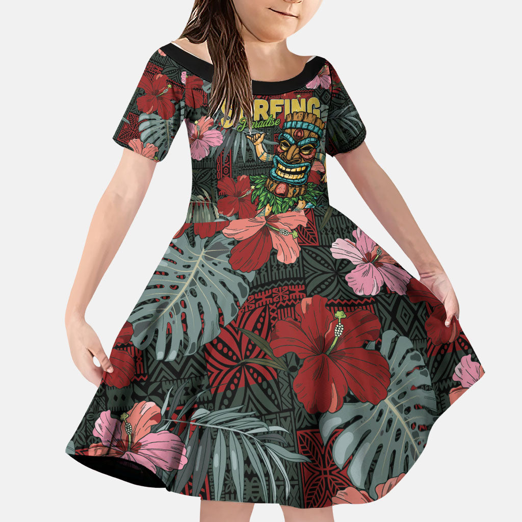 Hawaii Tiki Surfing Family Matching Puletasi and Hawaiian Shirt Mele Kalikimaka i Iulai!