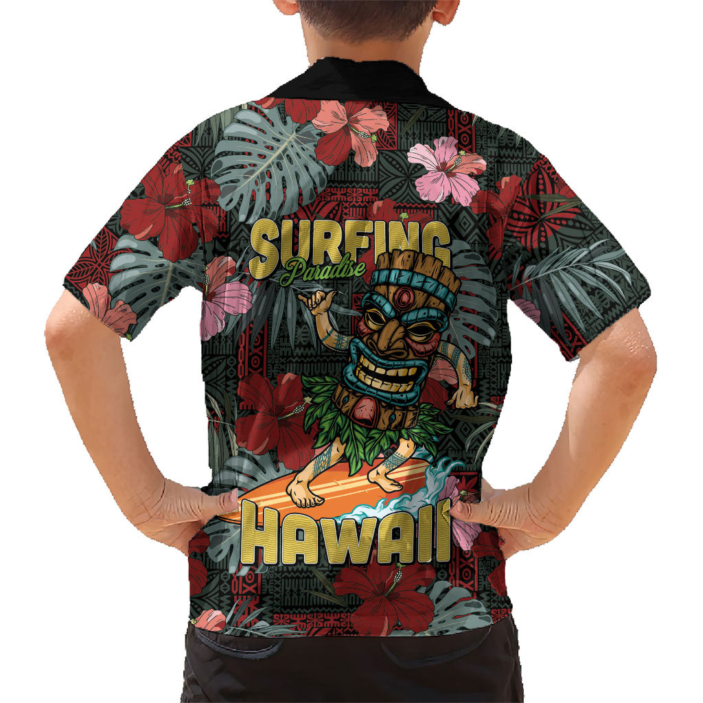 Hawaii Tiki Surfing Family Matching Summer Maxi Dress and Hawaiian Shirt Mele Kalikimaka i Iulai!