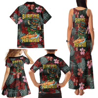 Hawaii Tiki Surfing Family Matching Tank Maxi Dress and Hawaiian Shirt Mele Kalikimaka i Iulai!