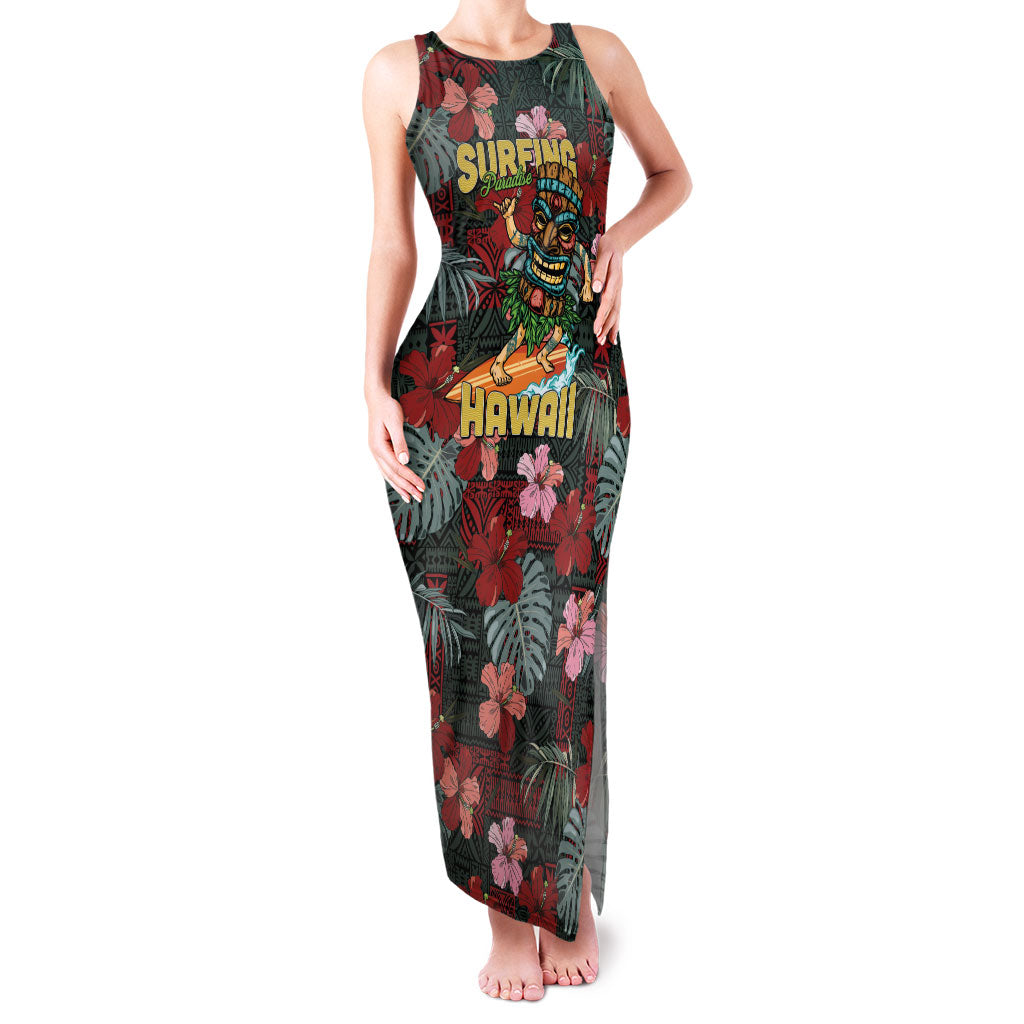 Hawaii Tiki Surfing Family Matching Tank Maxi Dress and Hawaiian Shirt Mele Kalikimaka i Iulai!