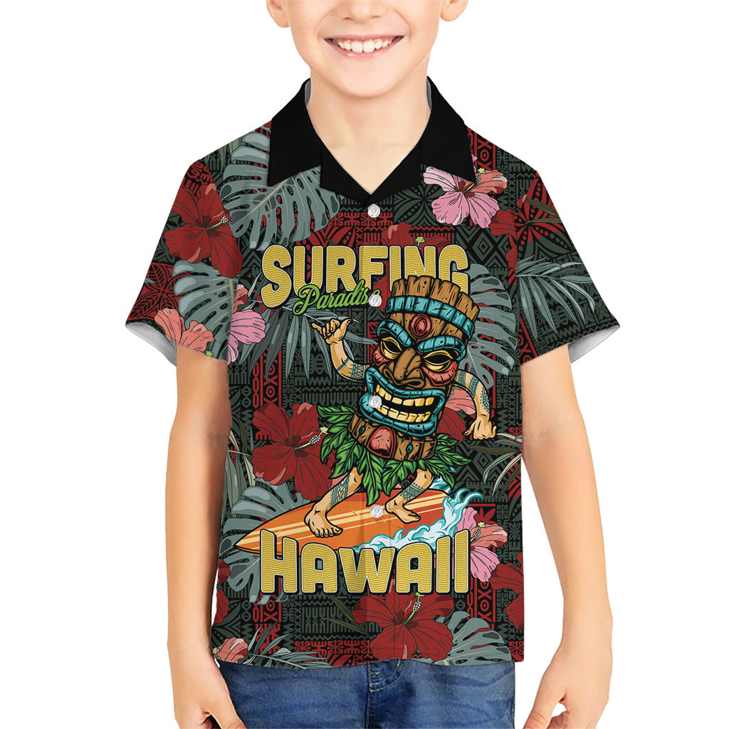 Hawaii Tiki Surfing Family Matching Tank Maxi Dress and Hawaiian Shirt Mele Kalikimaka i Iulai!