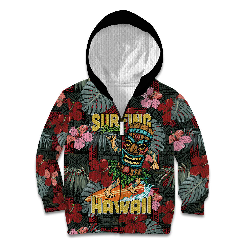 Hawaii Tiki Surfing Kid Hoodie Mele Kalikimaka i Iulai!