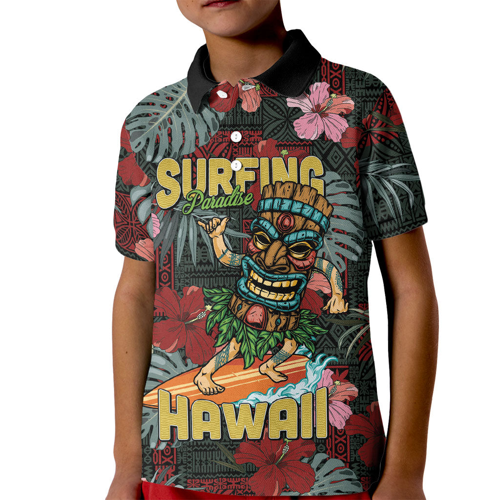 Hawaii Tiki Surfing Kid Polo Shirt Mele Kalikimaka i Iulai!