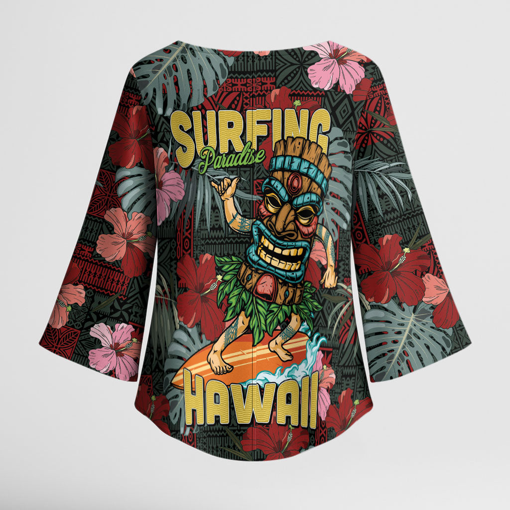 Hawaii Tiki Surfing Kimono Sleeve Blouse Mele Kalikimaka i Iulai!