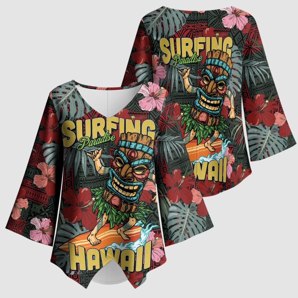 Hawaii Tiki Surfing Kimono Sleeve Blouse Mele Kalikimaka i Iulai!