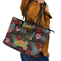 Hawaii Tiki Surfing Leather Tote Bag Mele Kalikimaka i Iulai!