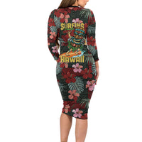 Hawaii Tiki Surfing Long Sleeve Bodycon Dress Mele Kalikimaka i Iulai!