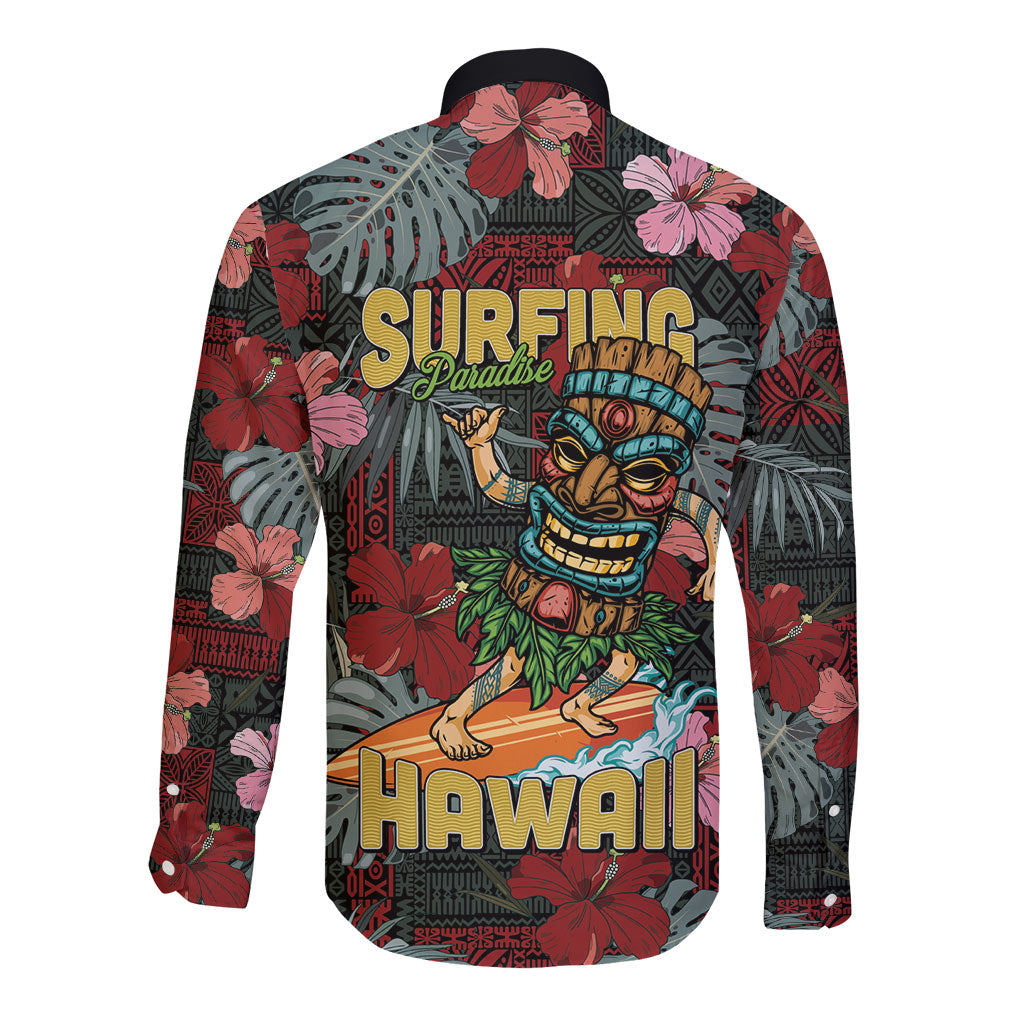 Hawaii Tiki Surfing Long Sleeve Button Shirt Mele Kalikimaka i Iulai!