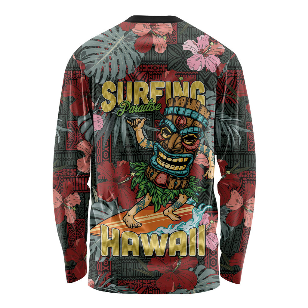 Hawaii Tiki Surfing Long Sleeve Shirt Mele Kalikimaka i Iulai!