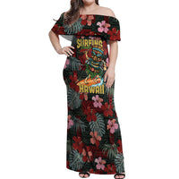 Hawaii Tiki Surfing Off Shoulder Maxi Dress Mele Kalikimaka i Iulai!