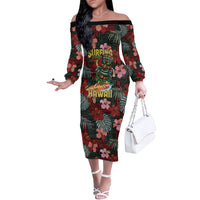 Hawaii Tiki Surfing Off The Shoulder Long Sleeve Dress Mele Kalikimaka i Iulai!