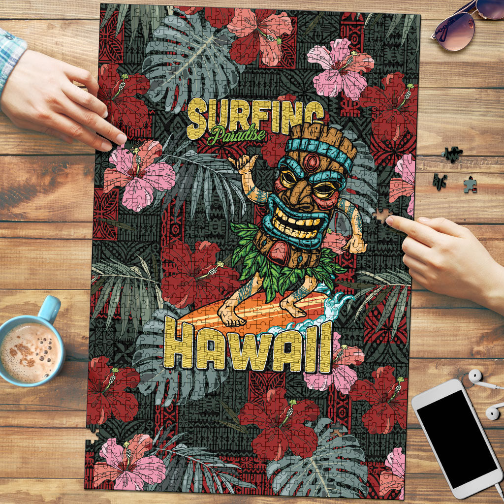 Hawaii Tiki Surfing Puzzle Mele Kalikimaka i Iulai!