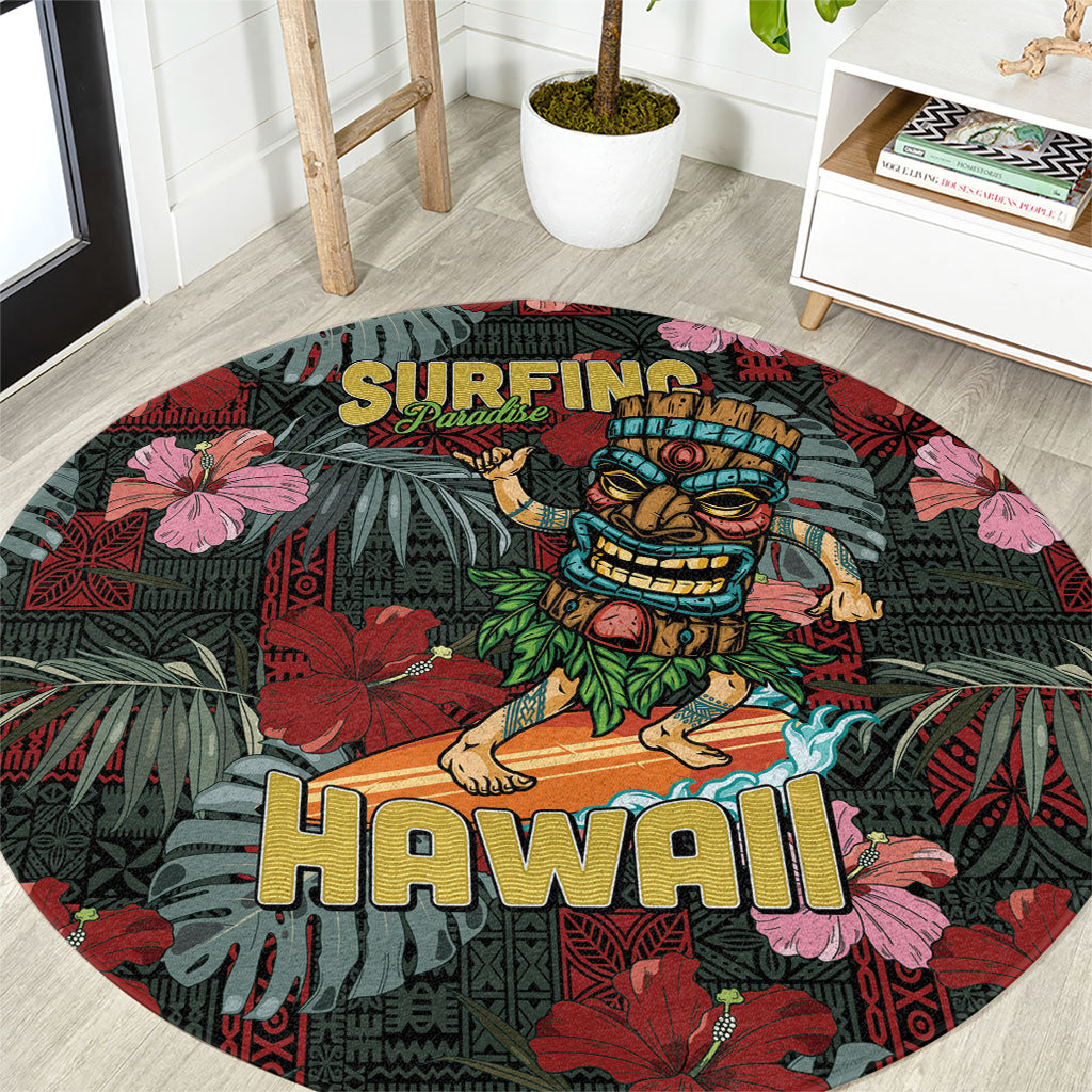 Hawaii Tiki Surfing Round Carpet Mele Kalikimaka i Iulai!