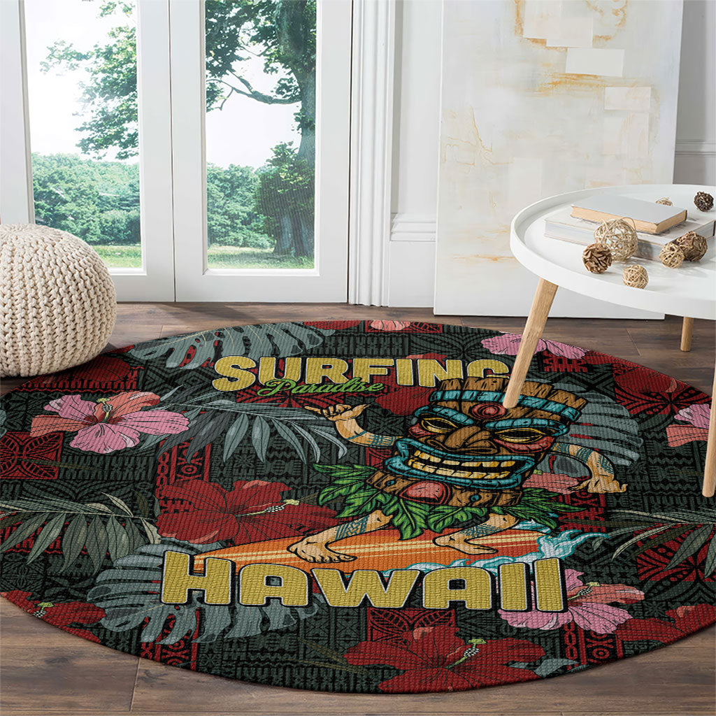 Hawaii Tiki Surfing Round Carpet Mele Kalikimaka i Iulai!