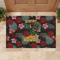 Hawaii Tiki Surfing Rubber Doormat Mele Kalikimaka i Iulai!