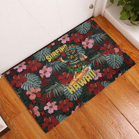 Hawaii Tiki Surfing Rubber Doormat Mele Kalikimaka i Iulai!