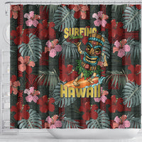 Hawaii Tiki Surfing Shower Curtain Mele Kalikimaka i Iulai!