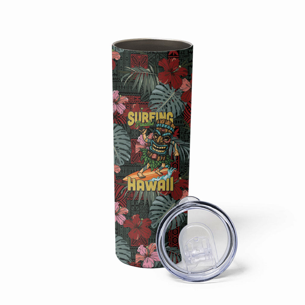 Hawaii Tiki Surfing Skinny Tumbler Mele Kalikimaka i Iulai!