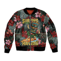 Hawaii Tiki Surfing Sleeve Zip Bomber Jacket Mele Kalikimaka i Iulai!