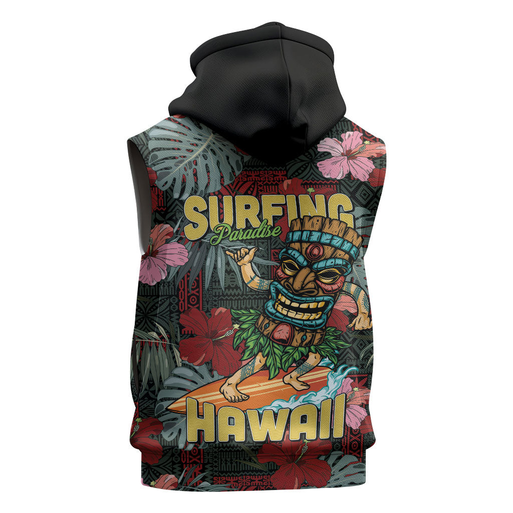 Hawaii Tiki Surfing Sleeveless Zip Hoodie Mele Kalikimaka i Iulai!