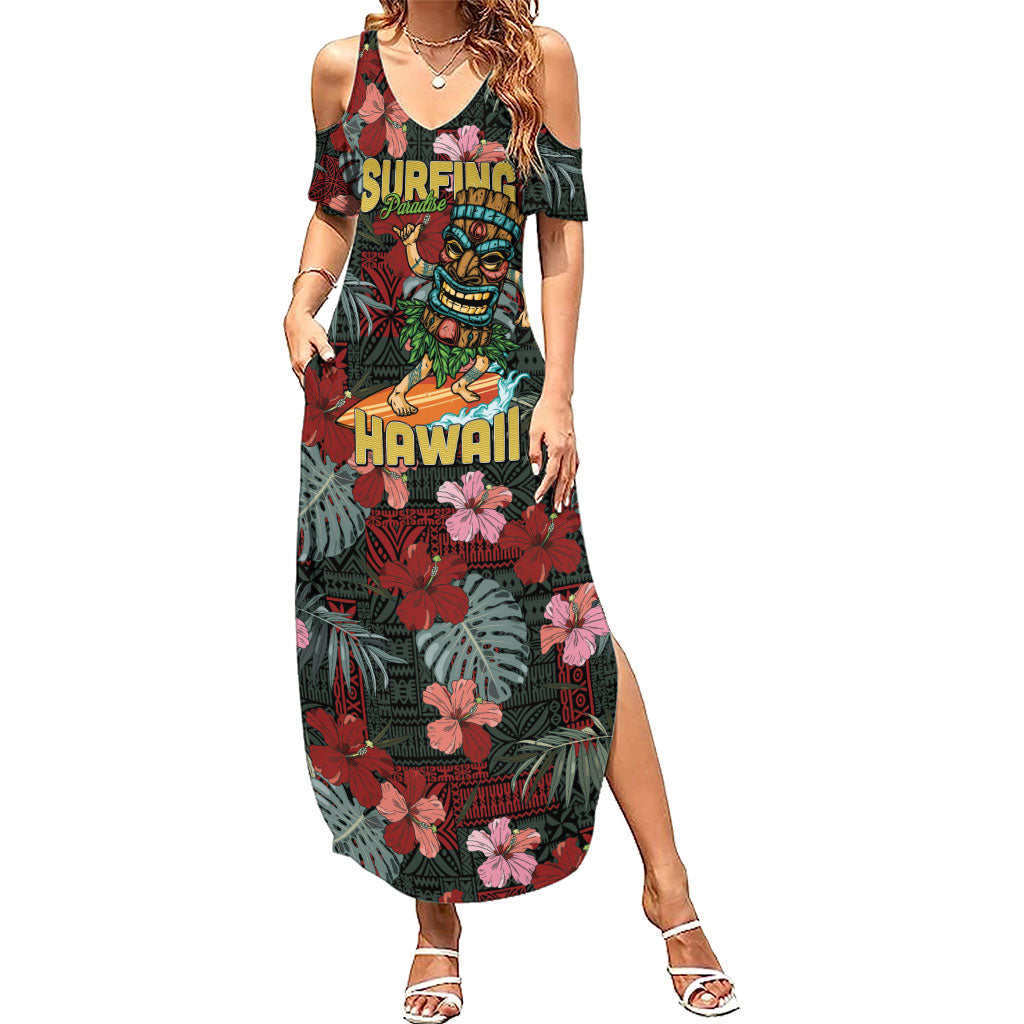 Hawaii Tiki Surfing Summer Maxi Dress Mele Kalikimaka i Iulai!