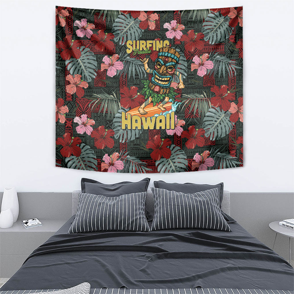 Hawaii Tiki Surfing Tapestry Mele Kalikimaka i Iulai!