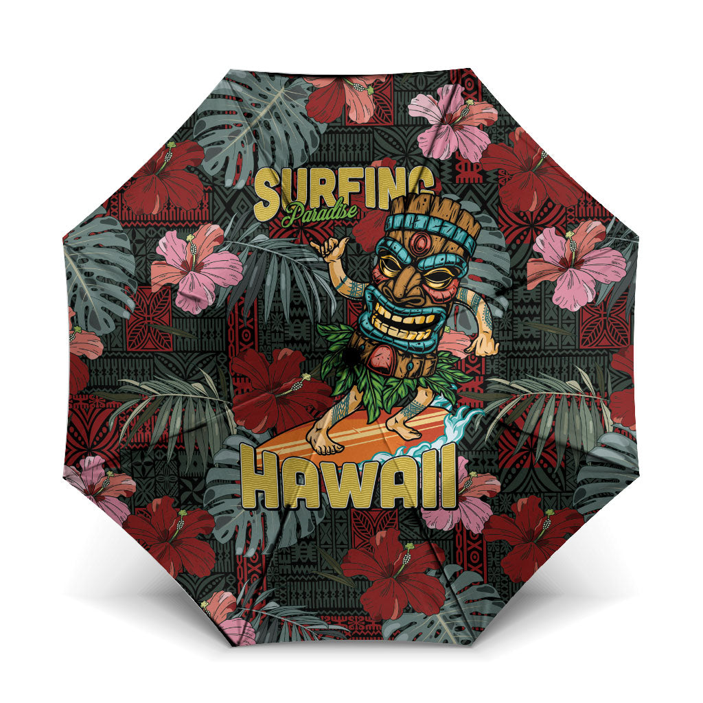 Hawaii Tiki Surfing Umbrella Mele Kalikimaka i Iulai!
