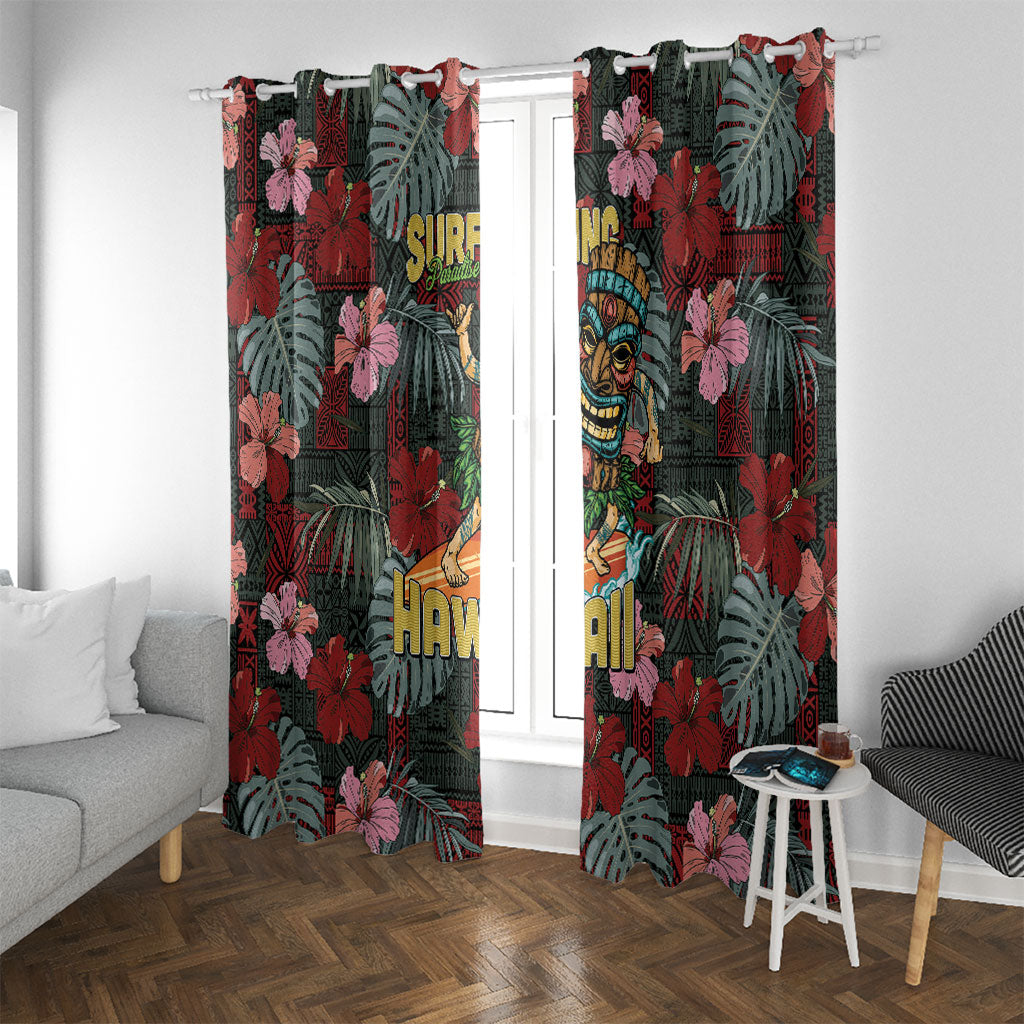 Hawaii Tiki Surfing Window Curtain Mele Kalikimaka i Iulai!
