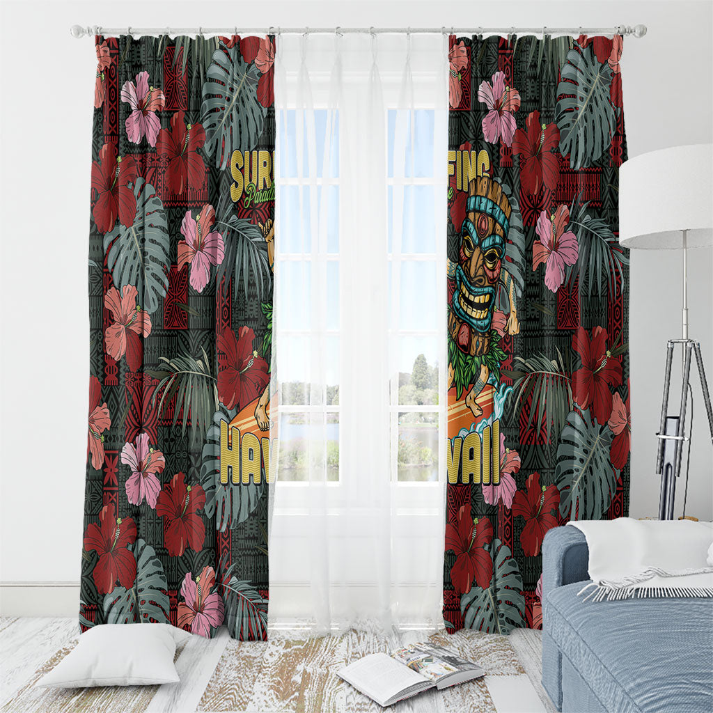 Hawaii Tiki Surfing Window Curtain Mele Kalikimaka i Iulai!