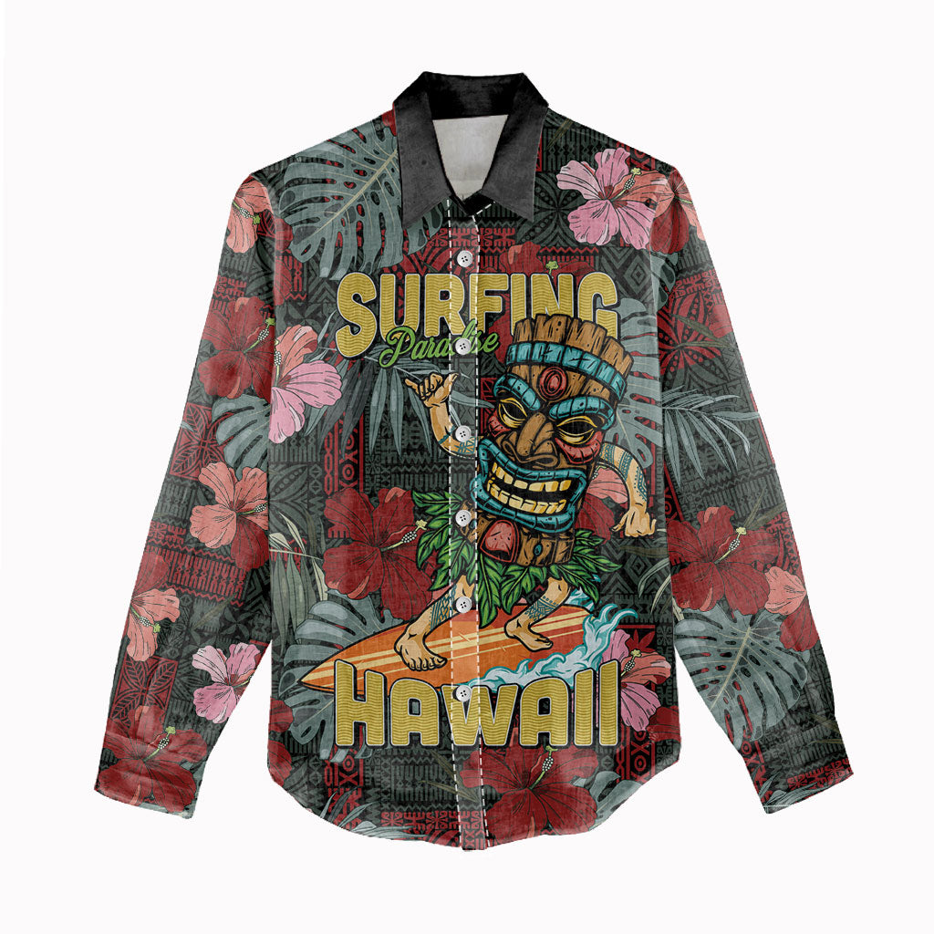 Hawaii Tiki Surfing Women Casual Shirt Mele Kalikimaka i Iulai!