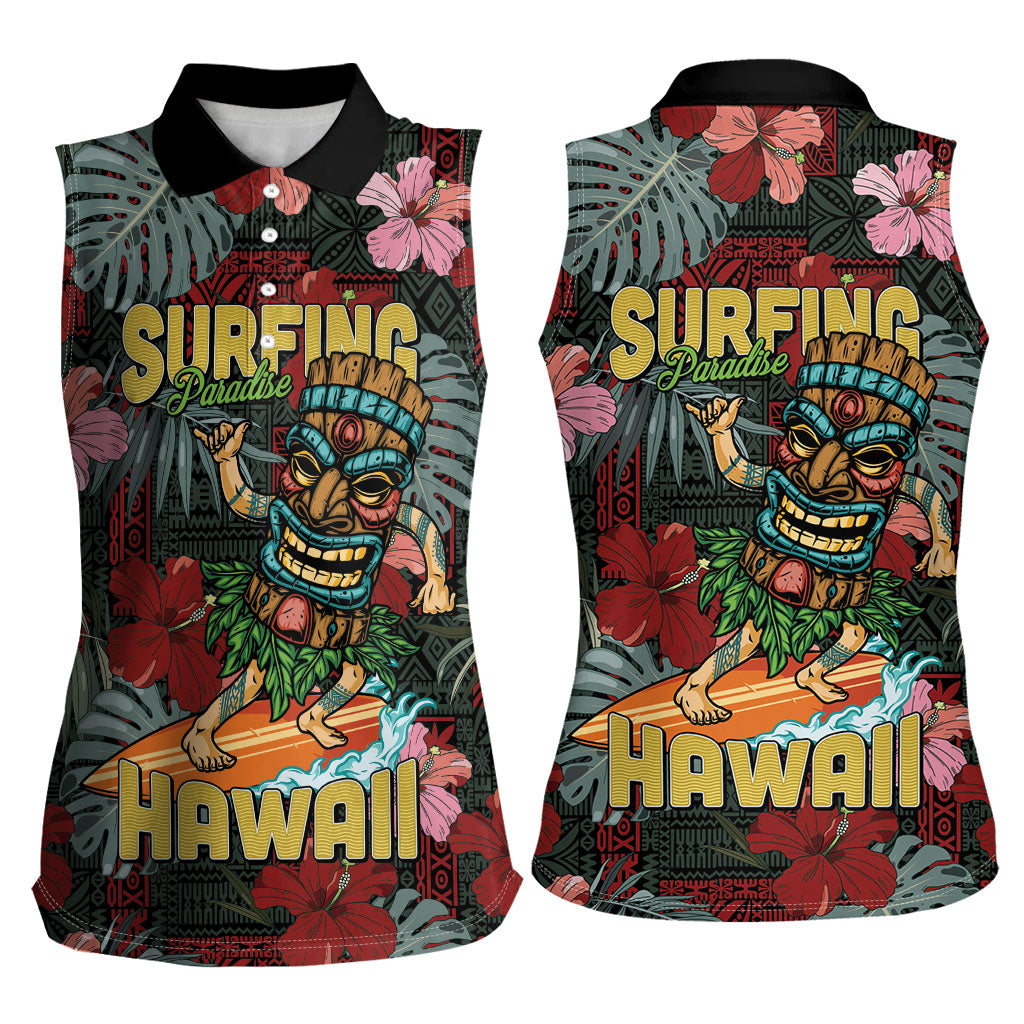 Hawaii Tiki Surfing Women Sleeveless Polo Shirt Mele Kalikimaka i Iulai!