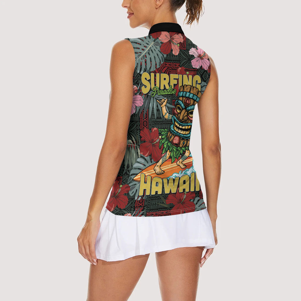 Hawaii Tiki Surfing Women Sleeveless Polo Shirt Mele Kalikimaka i Iulai!