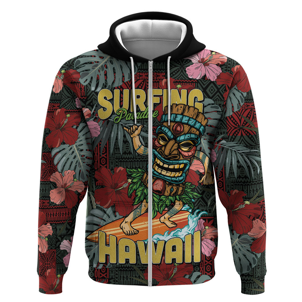 Hawaii Tiki Surfing Zip Hoodie Mele Kalikimaka i Iulai!