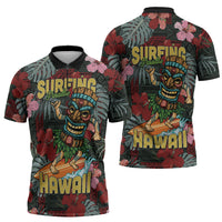 Hawaii Tiki Surfing Zipper Polo Shirt Mele Kalikimaka i Iulai!